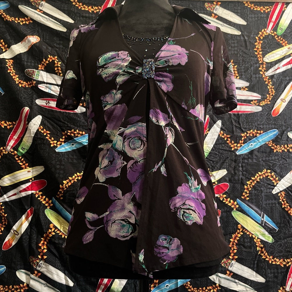 Floral Black and Purple Women's Top